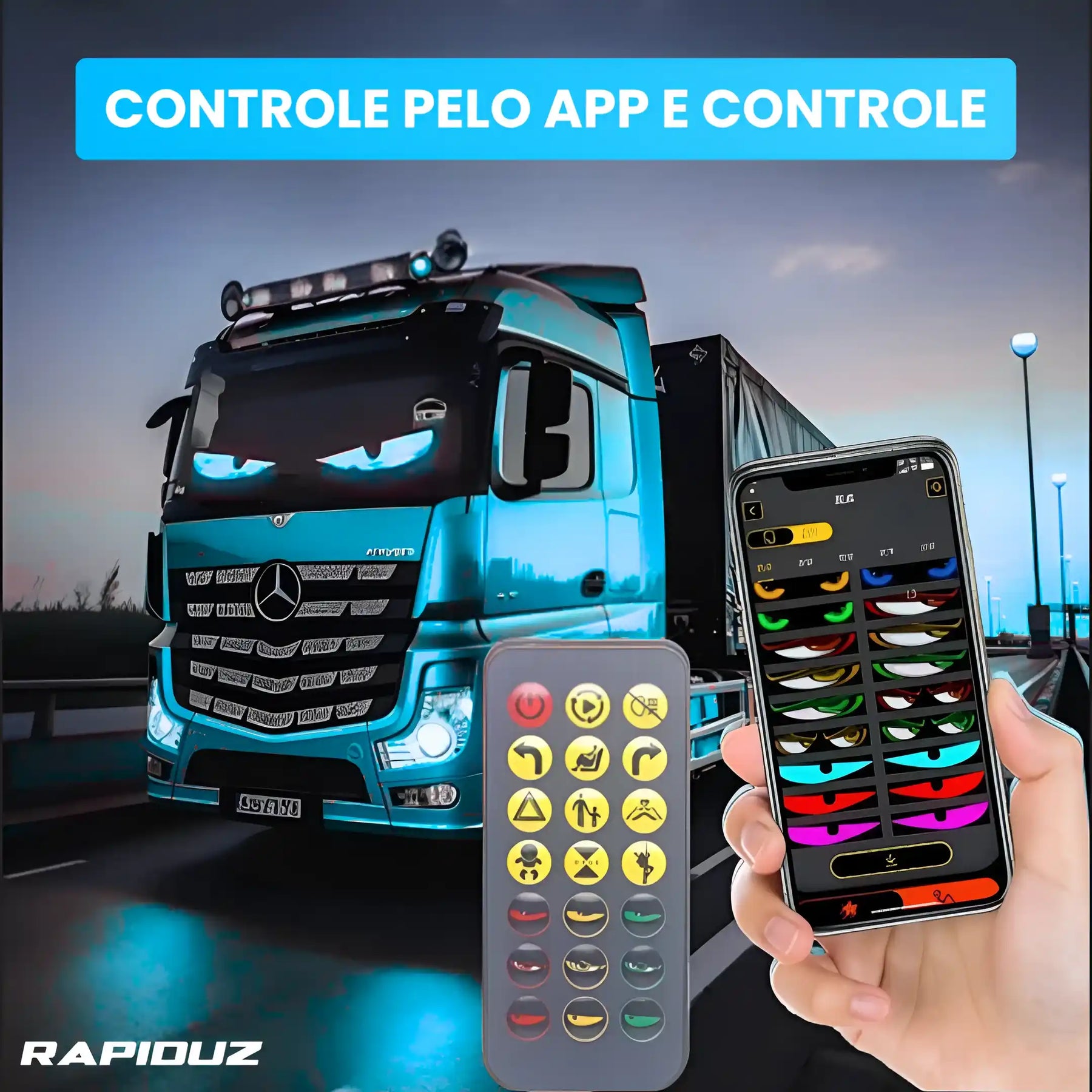 Olhos de LED com controle via app e controle remoto incluso na embalagem
