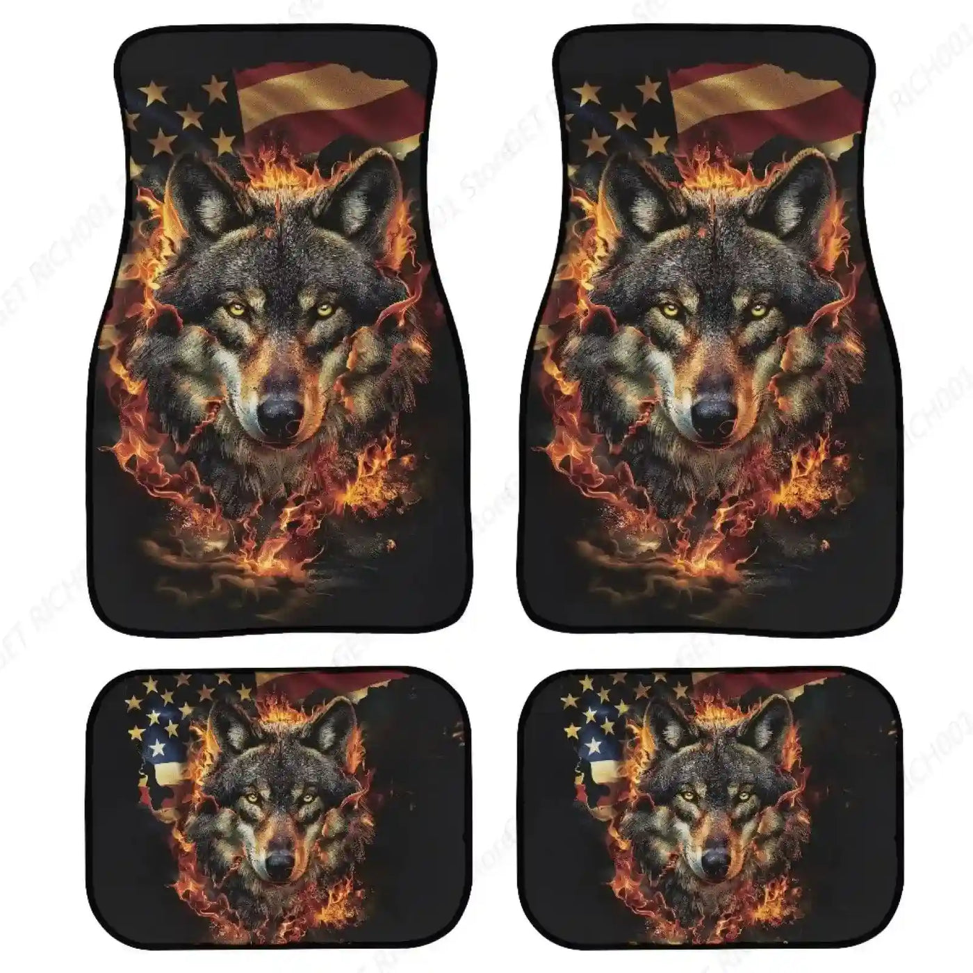 tapete automotivo com estampa de lobo realista, kit com 4 peças antiderrapantes