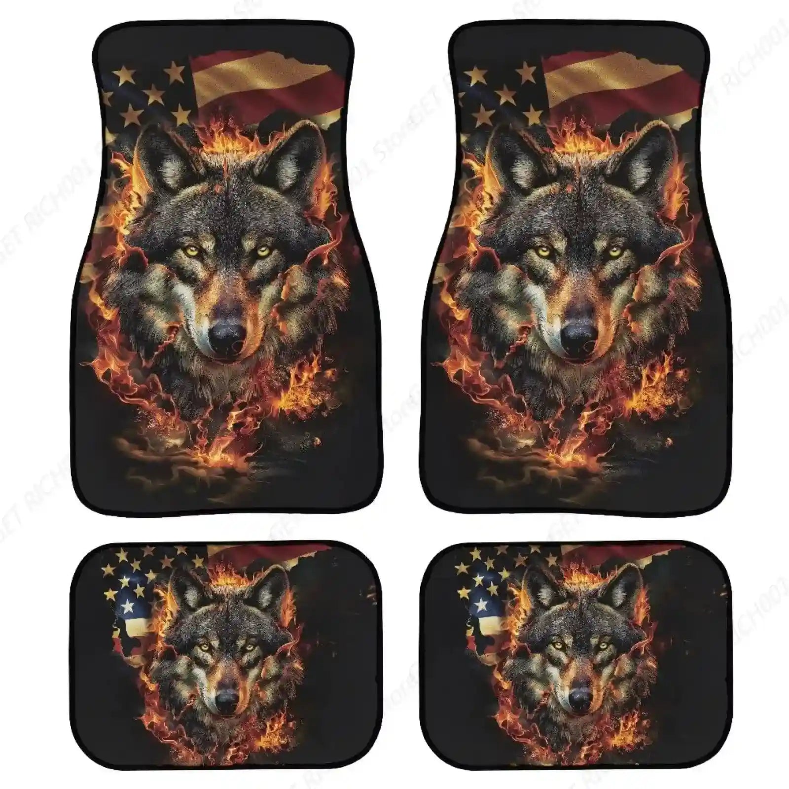tapete automotivo com estampa de lobo realista, kit com 4 peças antiderrapantes
