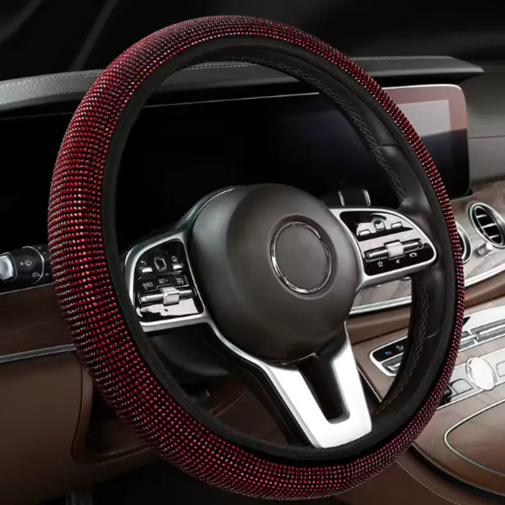 Volante com capa brilhante vermelha que traz mais estilo e elegância pro carro