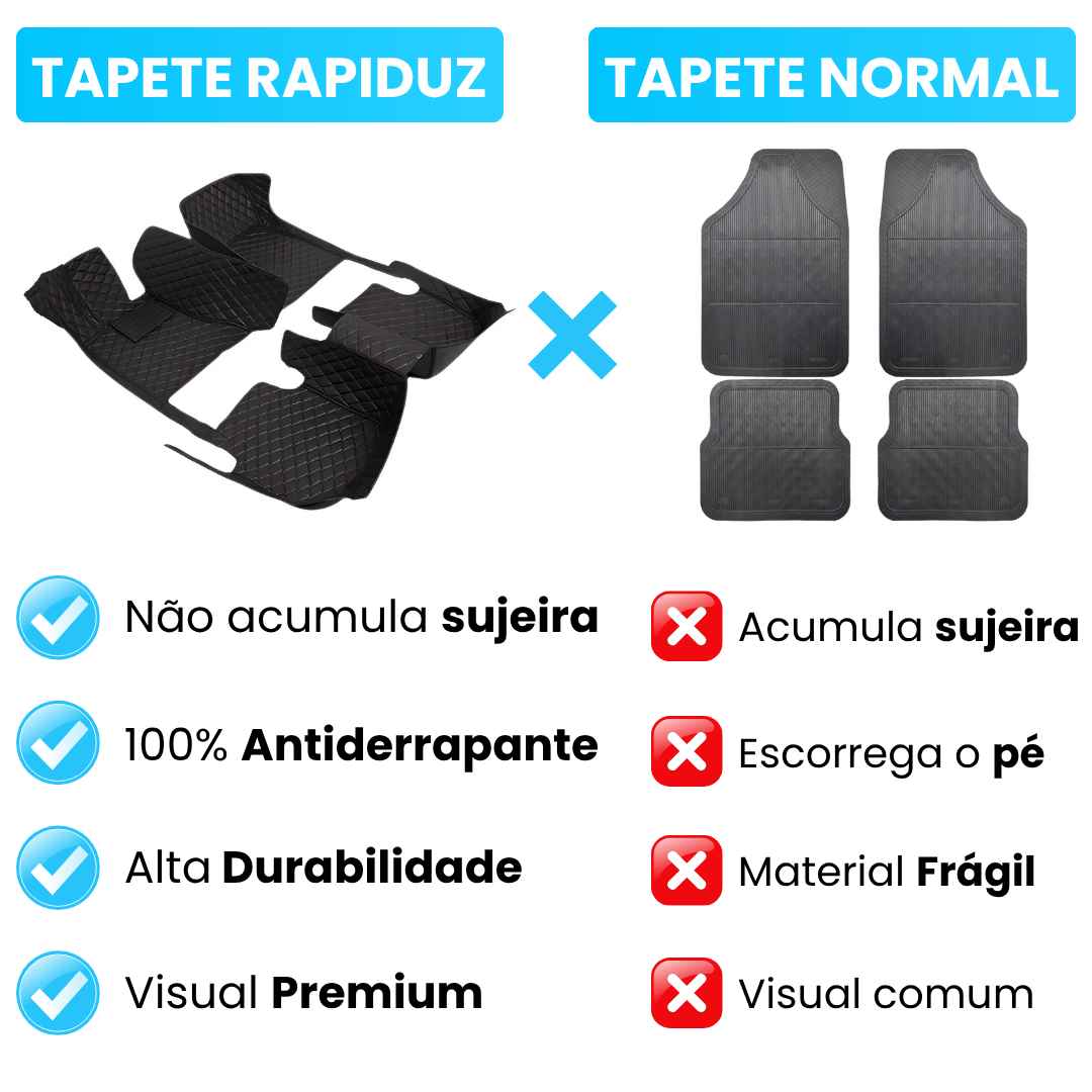 comparação do tapete automotivo da rapiduz ao tapete automotivo normal