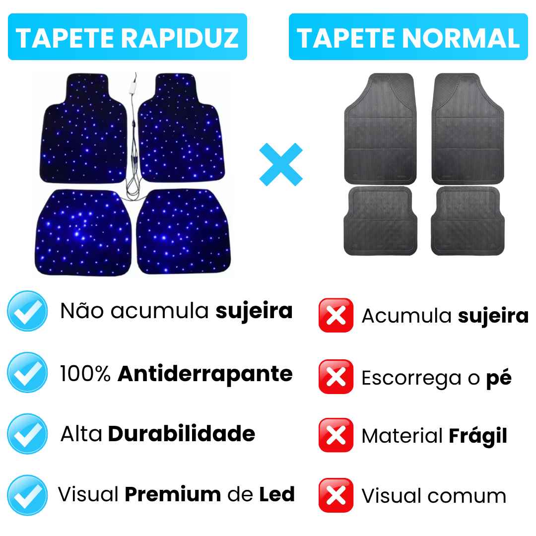 comparação do tapete de carro comum com o tapete automotivo da loja rapiduz