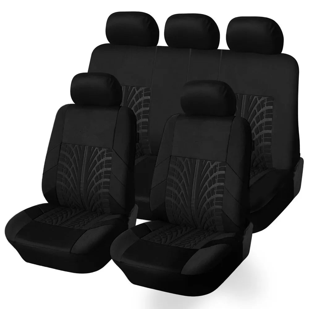 imagem mostra kit com 5 Capa para banco de carro na cor preta