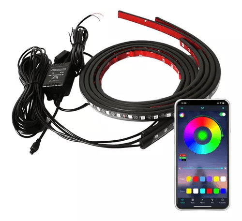 Fita de LED instalada embaixo do carro iluminação de diversas cores para estilo automotivo moderno