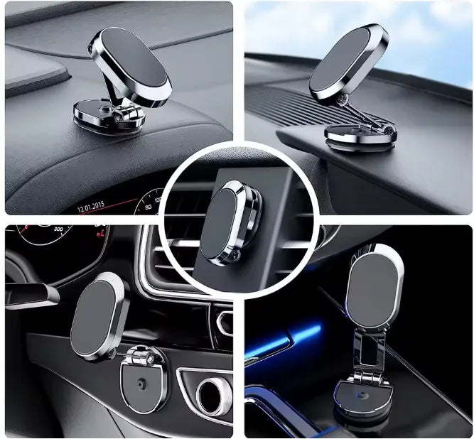 Suporte magnético para celular em várias posições no carro, ajustável para melhor visão.