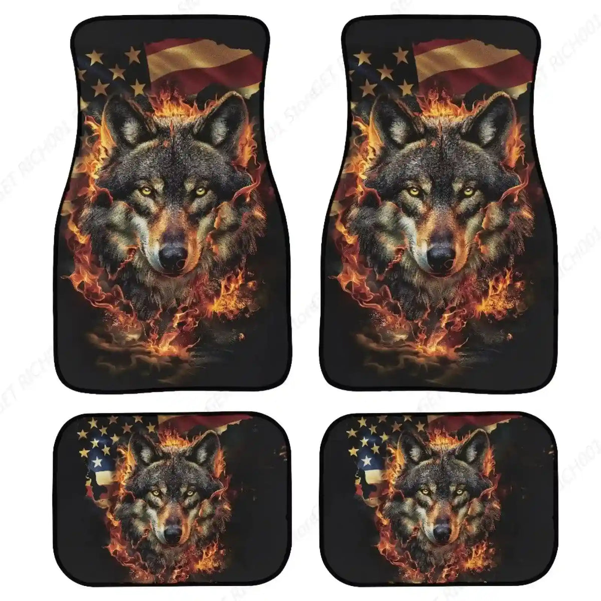 tapete automotivo com estampa de lobo realista, kit com 4 peças antiderrapantes