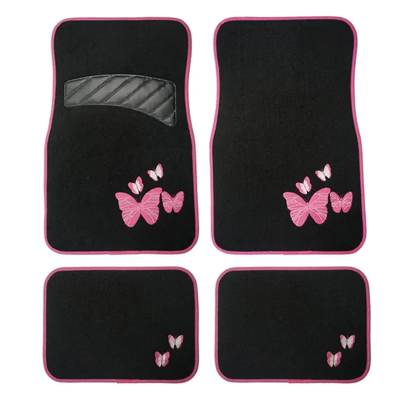 Quatro tapetes automotivos feminino de borboleta rosa para carro