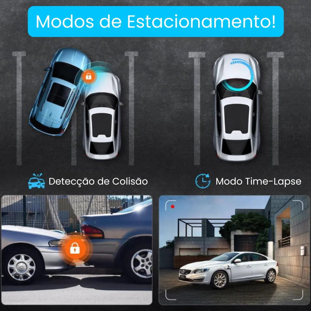 imagem mostra uma camera para carro que possui modos de estacionamento para estacionar o carro com segurança 