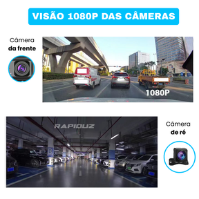 Imagem mostra visão em 1080p da câmera frontal e da câmera de ré que o retrovisor possui