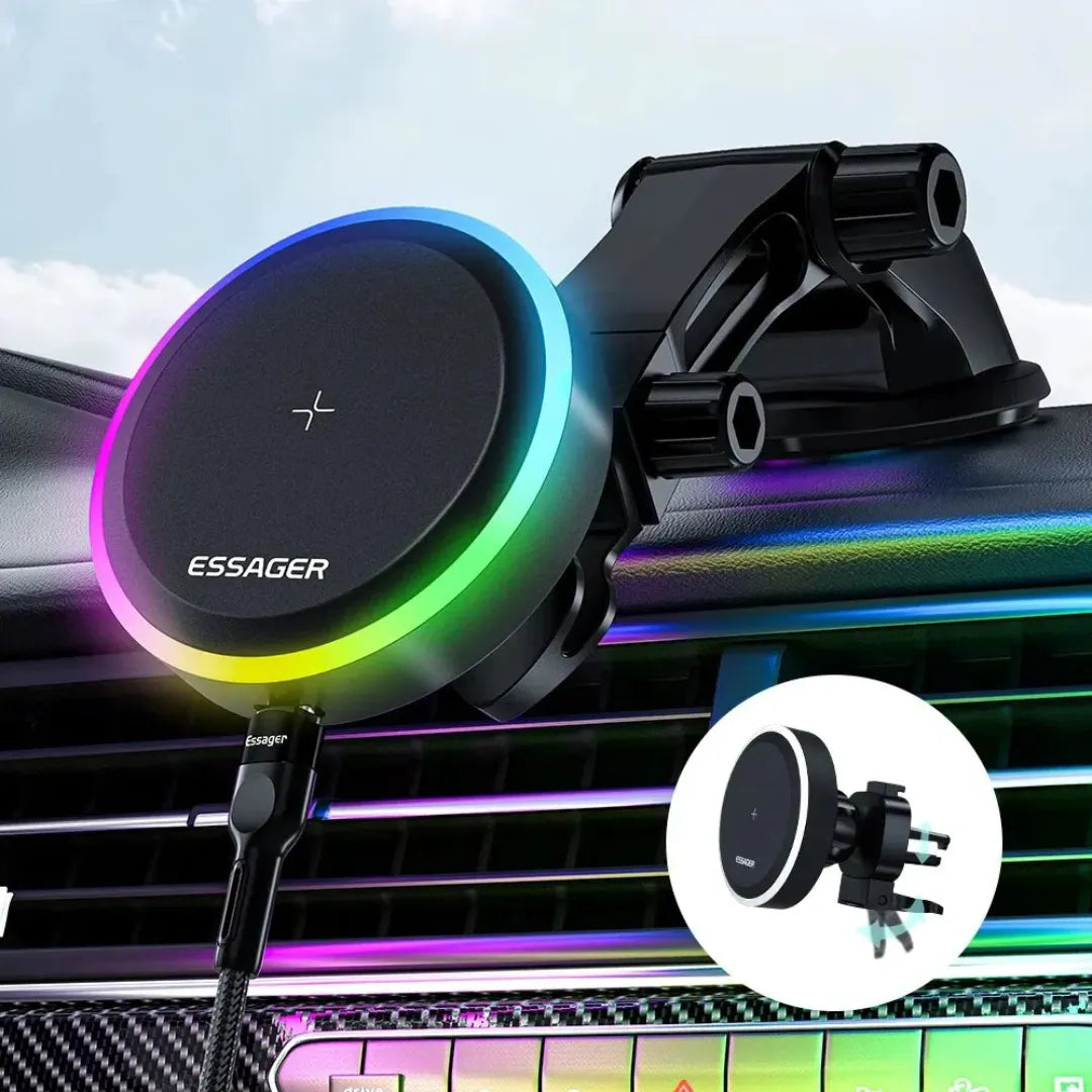 suporte de celular para carro com led sendo mostrando dentro do carro