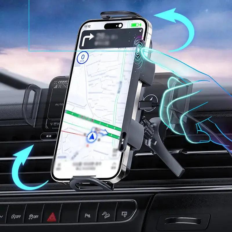 Suporte de celular para carro giratório com 1 clique + fácil instalação