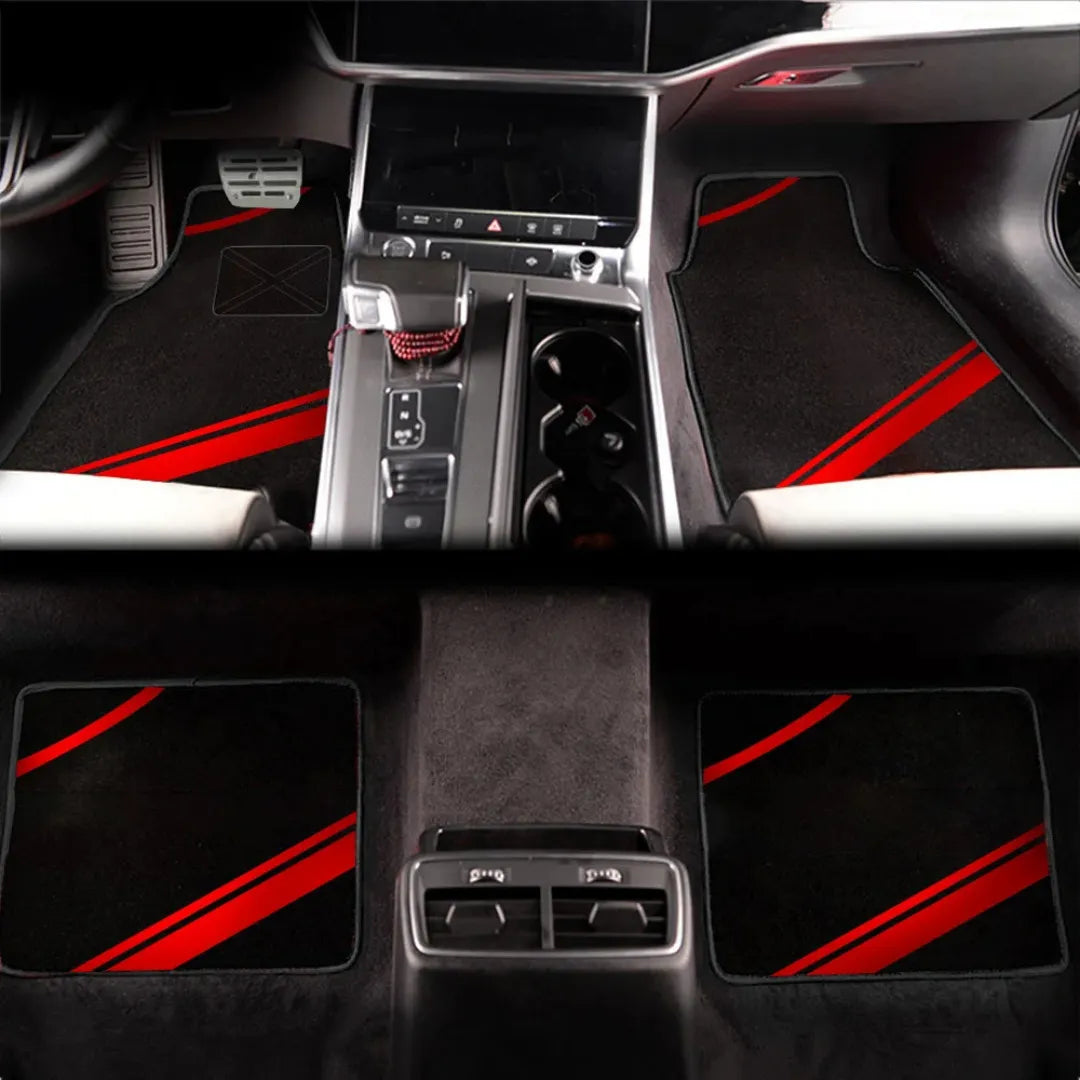 Kit com 4 tapetes automotivos vermelhos e esportivos, 2 na frente e 2 na parte traseira do carro